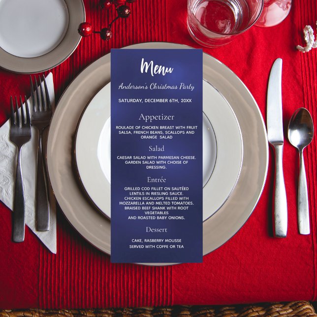 Blue Christmas party dinner menu card (Creator Uploaded)