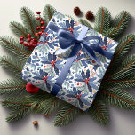Blue Christmas Pattern#17 ID1009 Wrapping Paper<br><div class="desc">If you are wondering what colour combinations to pick for your Christmas decor and gift wrap supplies this year, I've created collections of coordinating patterns to make life just a bit easier. This eye-catching watercolor design features arrangements of holly and berries with fir tree branches in a striking blue, green...</div>