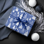 Blue Christmas Pattern#6 ID1009 Wrapping Paper<br><div class="desc">If you are wondering what colour combinations to pick for your Christmas decor and gift wrap supplies this year, I've created collections of coordinating patterns to make life just a bit easier. This eye-catching design of outlined fir trees in a minimalist style is shown here in white on a blue...</div>