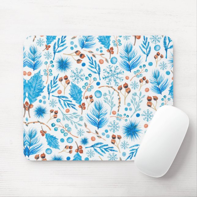 Blue Christmas Pattern Mouse Pad (With Mouse)