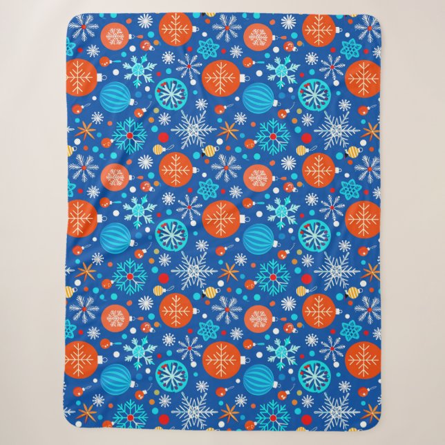 Blue christmas pattern sherpa blanket (Front)