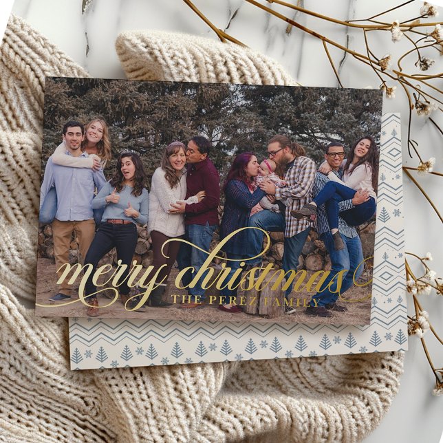 Blue Christmas Pattern Simple Foil Script Card (Creator Uploaded)