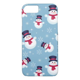 Blue Christmas Pattern With Snowmen And Snowflakes iPhone 8/7 Case