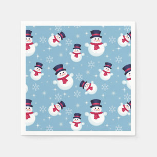 Blue Christmas Pattern With Snowmen And Snowflakes Napkin