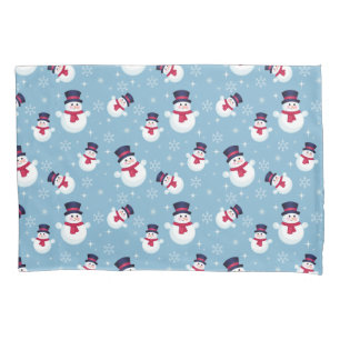 Blue Christmas Pattern With Snowmen And Snowflakes Pillowcase
