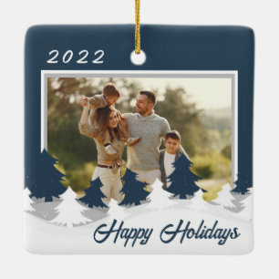 Blue Christmas Photo Personalised Christmas  Ceramic Ornament