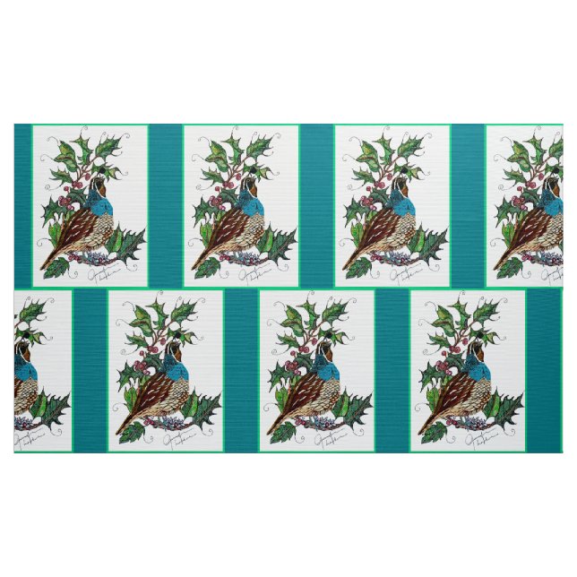 Blue Christmas Quail Fabric (Yard)
