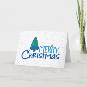 Blue Christmas Red Cardinal Holiday Greeting Card