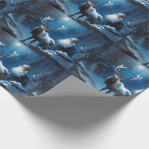 Blue Christmas Santa and Reindeer Wrapping Paper