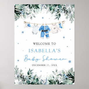 Blue Christmas Santa Baby Baby Shower Welcome Sign
