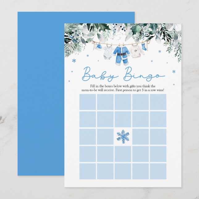 Blue Christmas Santa Baby Bingo Baby Shower Game Invitation (Front/Back)