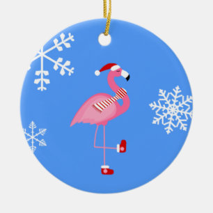 blue christmas santa claus flamingo ceramic tree decoration