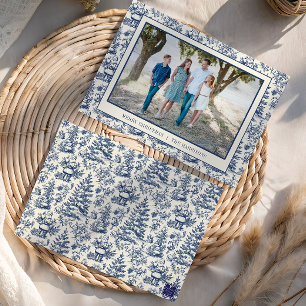 Blue Christmas Santa Toile Photo Holiday Card