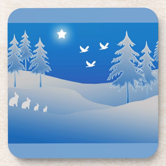 Blue christmas scene coaster (Front)