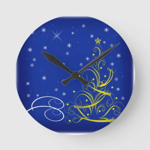 Blue Christmas scene Round Clock