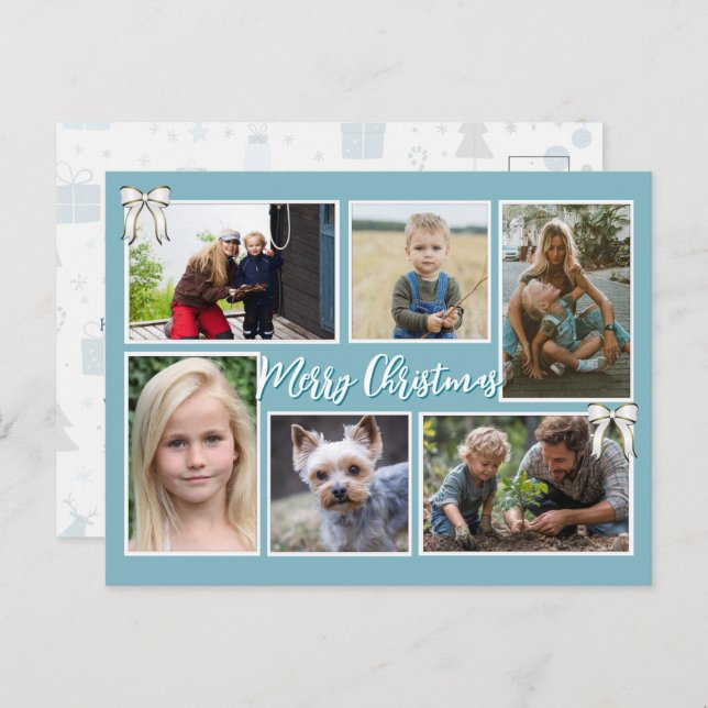 Blue Christmas Six Photos Message Postcard (Front/Back)