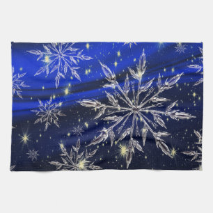 Blue Christmas snow Tea Towel