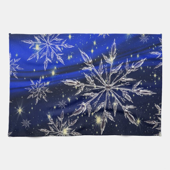 Blue Christmas snow Tea Towel (Horizontal)