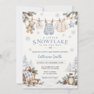 Blue Christmas Snowflake Clothesline Baby Shower Invitation