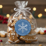 Blue Christmas Snowflake Elegant Faux Silver Foil  Classic Round Sticker<br><div class="desc">An elegant blue and silver sticker for the holidays greeting card. It has a faux silver foil snowflake in the centre and silvery grey text in the circle around it: above it there is the message Merry Christmas & Happy New Year, under it there is the family name and the...</div>