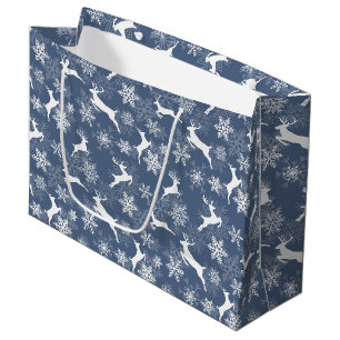 Blue Christmas snowflakes deer pattern Large Gift Bag