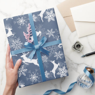 Blue Christmas snowflakes deer pattern Wrapping Paper