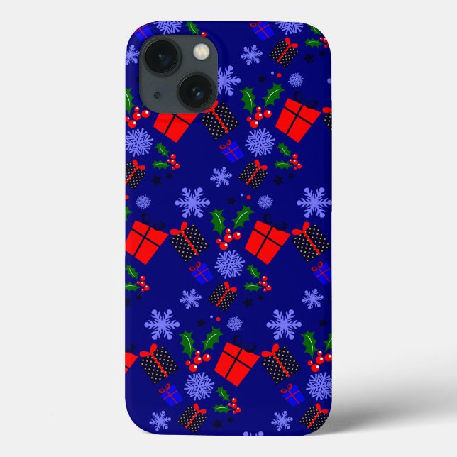 blue christmas snowflakes holly Case-Mate iPhone case (Back)