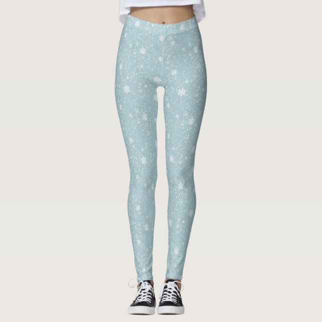 blue christmas snowflakes leggings (Front)