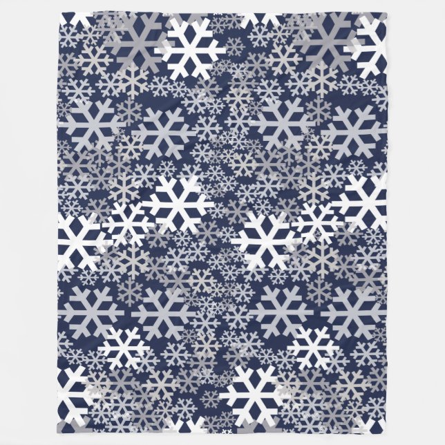 Blue Christmas Snowflakes Pattern Fleece Blanket (Front)