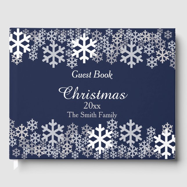 Blue Christmas Snowflakes Pattern Guest Book (Front)