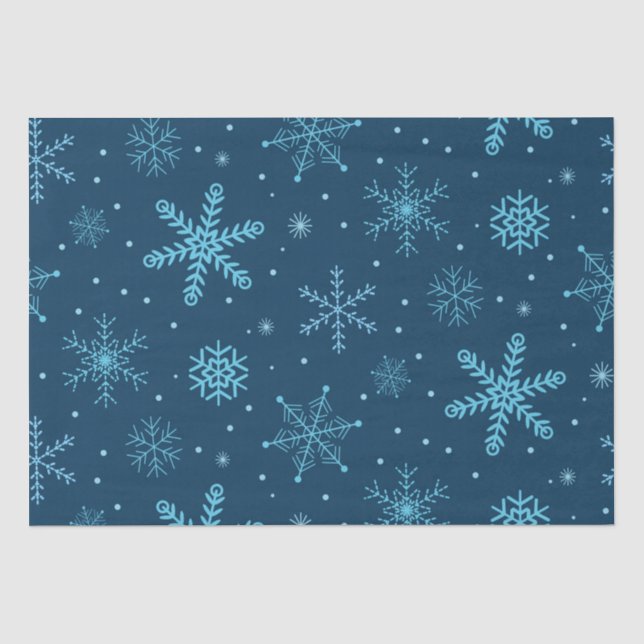 Blue Christmas Snowflakes Pattern on Navy Blue Tissue Paper (Front)