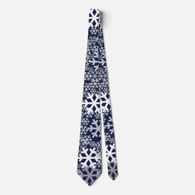 Blue Christmas Snowflakes Pattern Tie (Front)