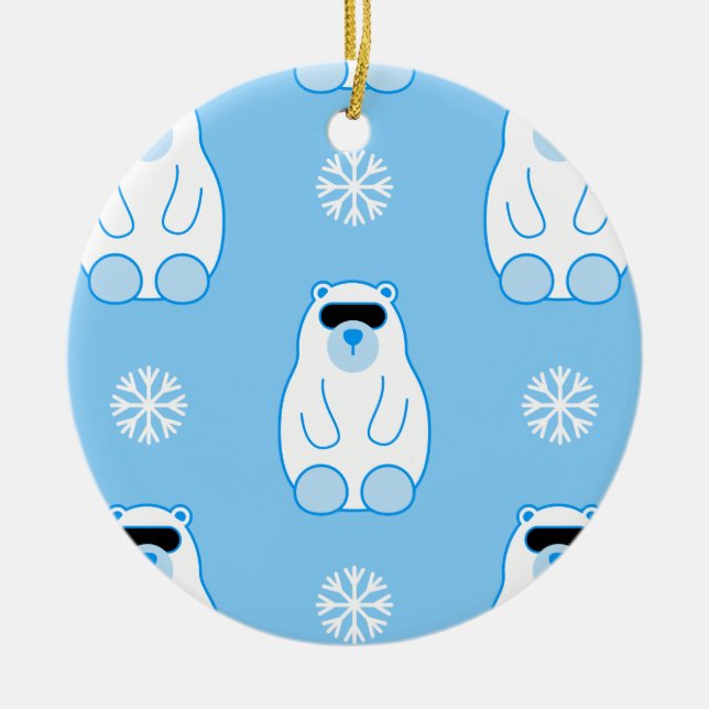blue christmas snowflakes polar bear ceramic tree decoration (Front)