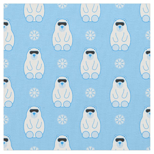blue christmas snowflakes polar bear fabric (Close Up)
