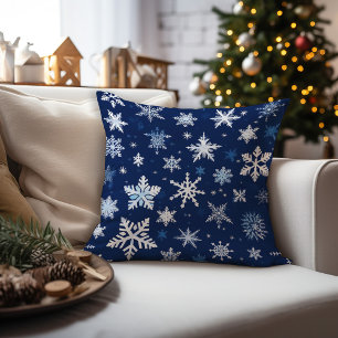 Blue Christmas Snowflakes Throw Pillow