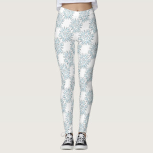 Blue Christmas Snowflakes, Winter Blizzard Pattern Leggings