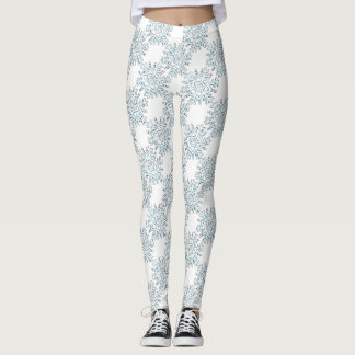 Blue Christmas Snowflakes, Winter Blizzard Pattern Leggings