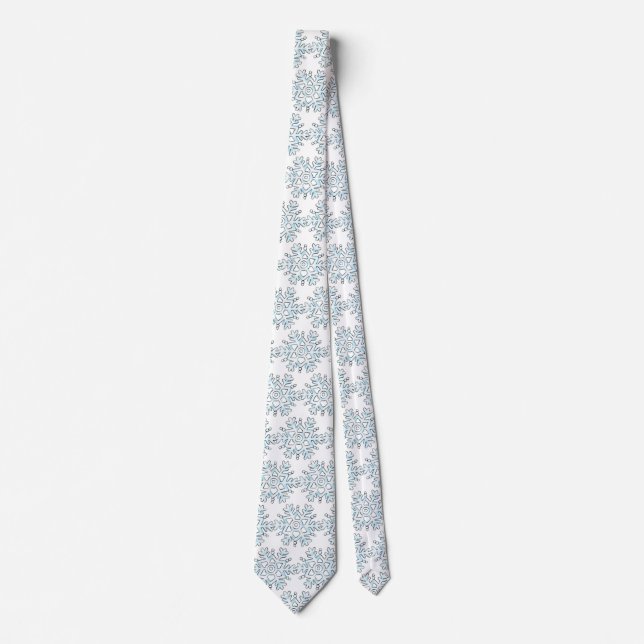 Blue Christmas Snowflakes, Winter Blizzard Pattern Tie (Front)