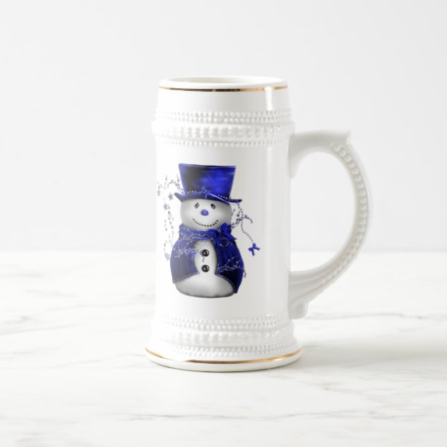 Blue Christmas Snowman Beer Stein (Right)