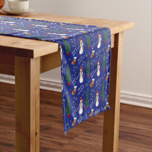 Blue Christmas Snowman Pattern Medium Table Runner