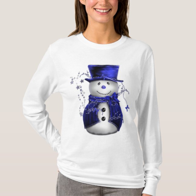 Blue Christmas Snowman T-Shirt (Front)