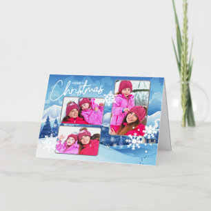 Blue Christmas Snowy Landscape Photo Foil Greeting Card
