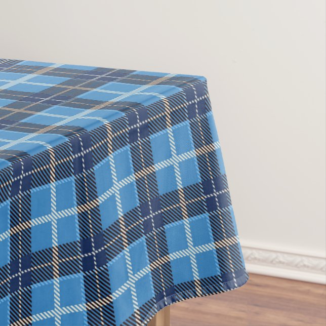 Blue Christmas Tartan Plaid Holiday Tablecloth (In Situ)