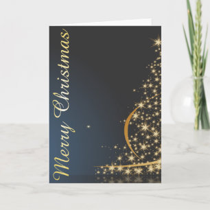 Blue Christmas Theme with golden Christmas Tree Card