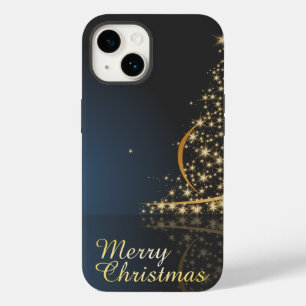 Blue Christmas Theme with golden Christmas Tree Case-Mate iPhone 14 Case