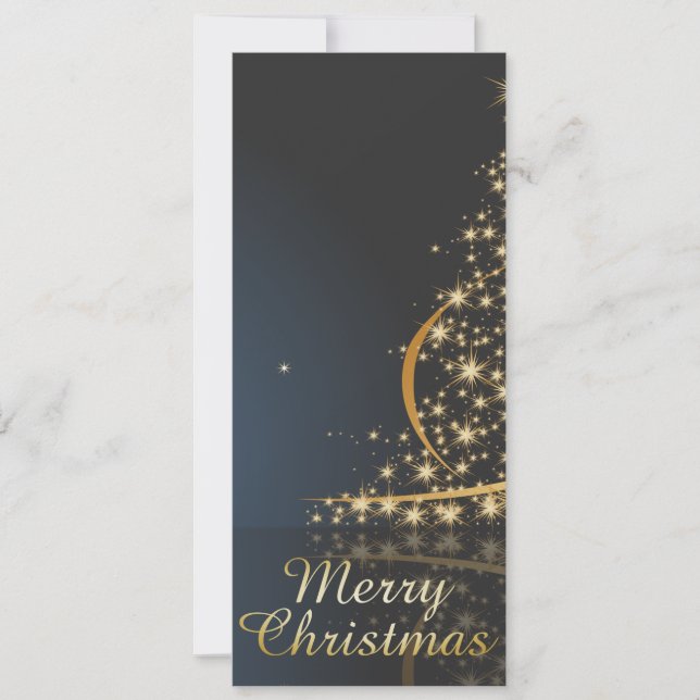 Blue Christmas Theme with golden Christmas Tree Holiday Card (Front)