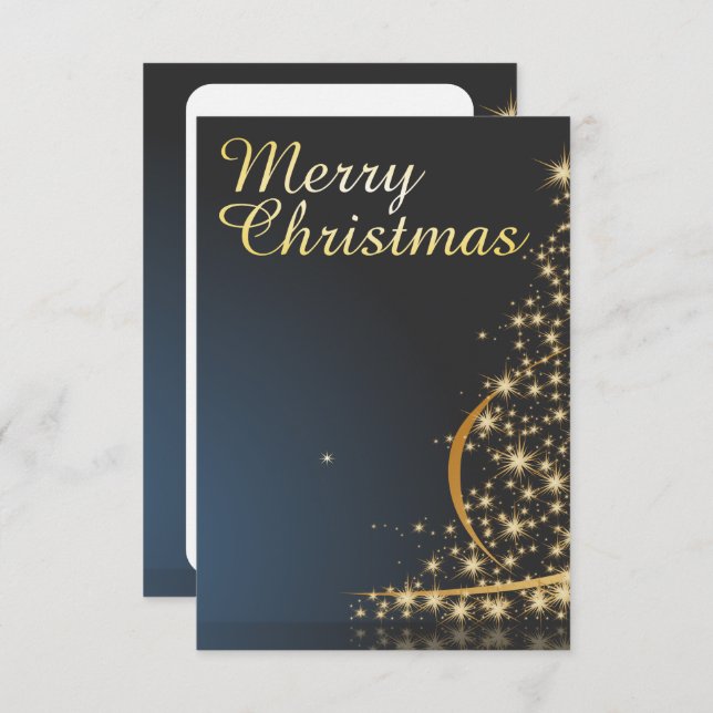 Blue Christmas Theme with golden Christmas Tree Invitation (Front/Back)