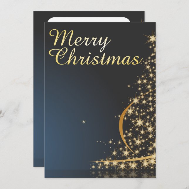 Blue Christmas Theme with golden Christmas Tree Invitation (Front/Back)