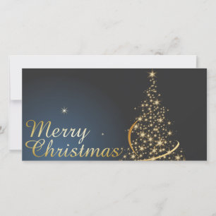 Blue Christmas Theme with golden Christmas Tree Thank You Card
