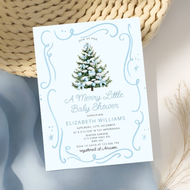 Blue Christmas Tree A Merry Little Baby Shower Invitation (Creator Uploaded)